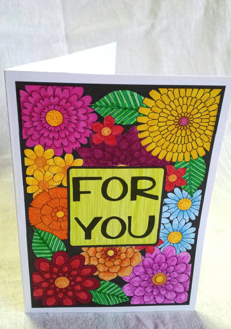 10 Printable Colouring Cards 5 With Greetings and 5 Without Etsy