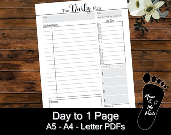 A5, A4, Letter - Planner Inserts - The Daily Plan - Printable PDF - Day on 1 Page, Undated