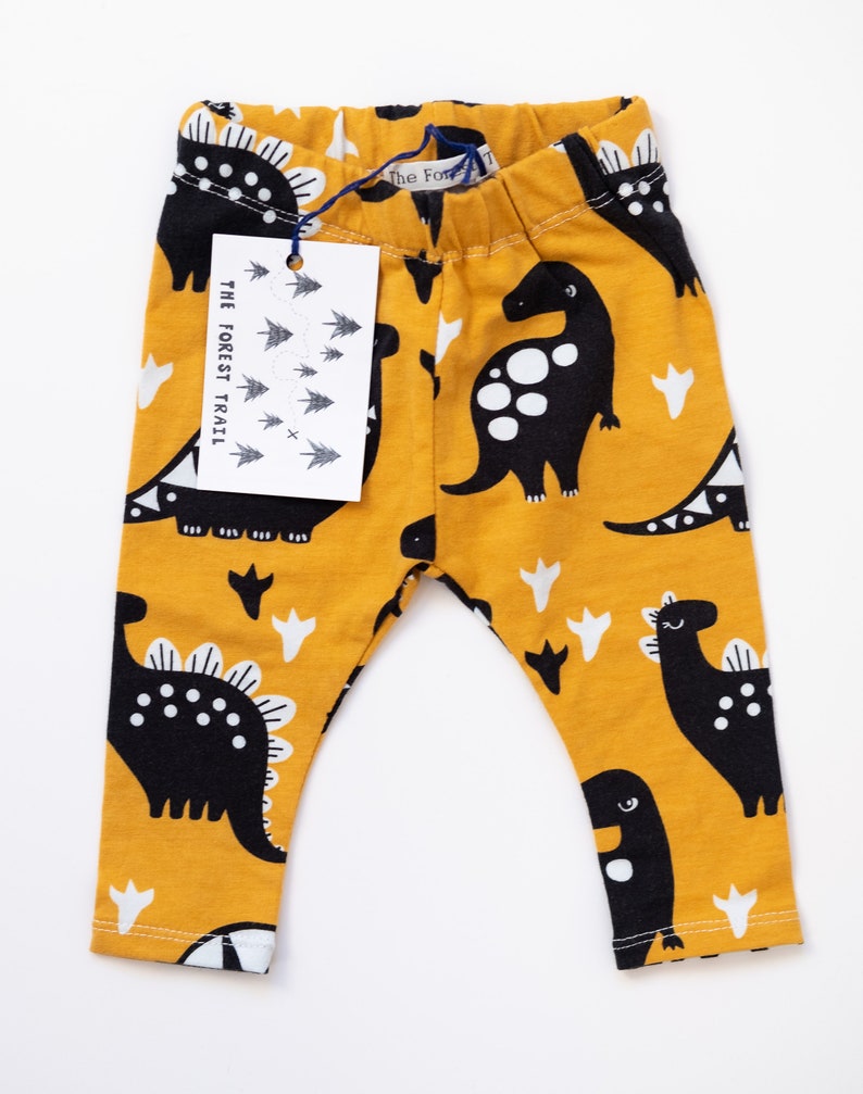 SALE Dinosaur leggings in yellow made from organic cotton jersey knit size 0-3 months LAST PAIR
