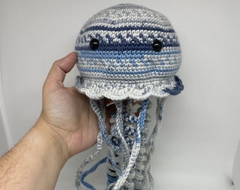 Jellyfish, Crochet, Amigurumi, Blue , Crochet Jellyfish, Cute, Cuddly, Soft Toy, Home Decor, Striped, Sea Animal, Ocean, Crochet Sea Animal