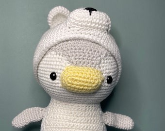 Crochet Penguin in Polar Bear Costume: Amigurumi Pattern (Instant Download)
