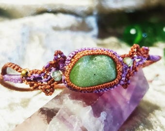 Peridot Gemstone Handmade Macrame Bracelet, Waxed Thread Bohemian Bracelet, Gift for Her