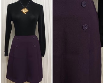 Vintage 1960s Deep Purple Mini Skirt Mod Style High - Mid Waisted Small Size Made in Japan