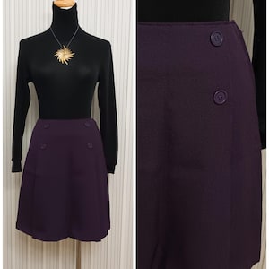 Vintage 1960s Deep Purple Mini Skirt Mod Style High - Mid Waisted Small Size Made in Japan
