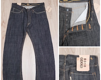 2000s Dead Stock Indigo Jeans by Gekko Japanese Jeans Company Waist 34" Flares Bell Bottoms Boots Cut Mid Waisted