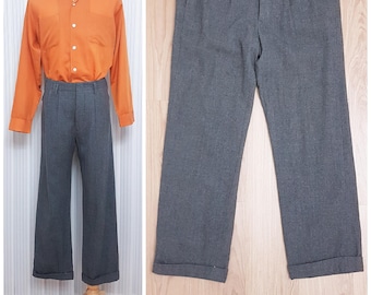 37 Waist 50s Twill Wool Whipcord Pants / Striped 1950s High