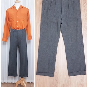 Pantalon homme en laine grise des années 1950, pantalon taille haute, style ample, fabriqué sur mesure à Hong Kong