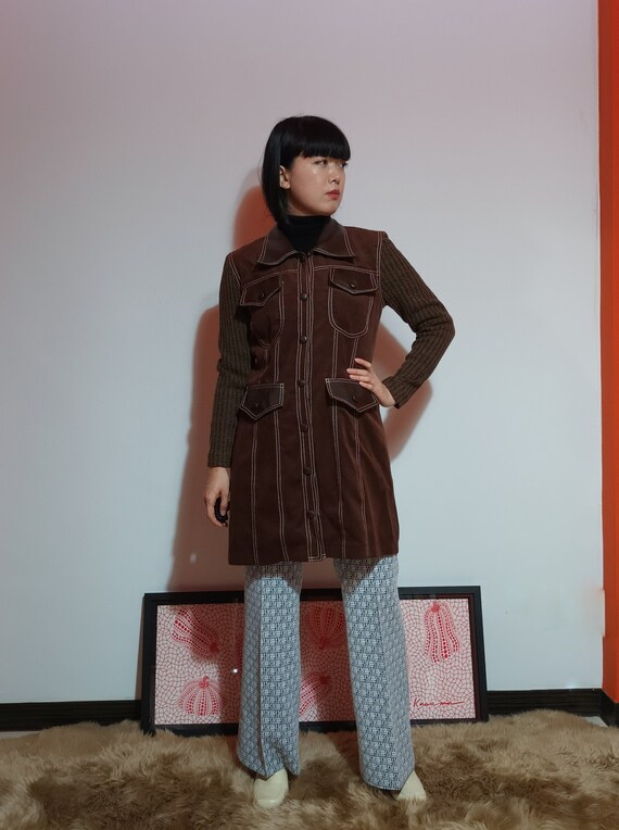 Vintage 1990s Brown Faux Leather and Faux Suede L… - image 1