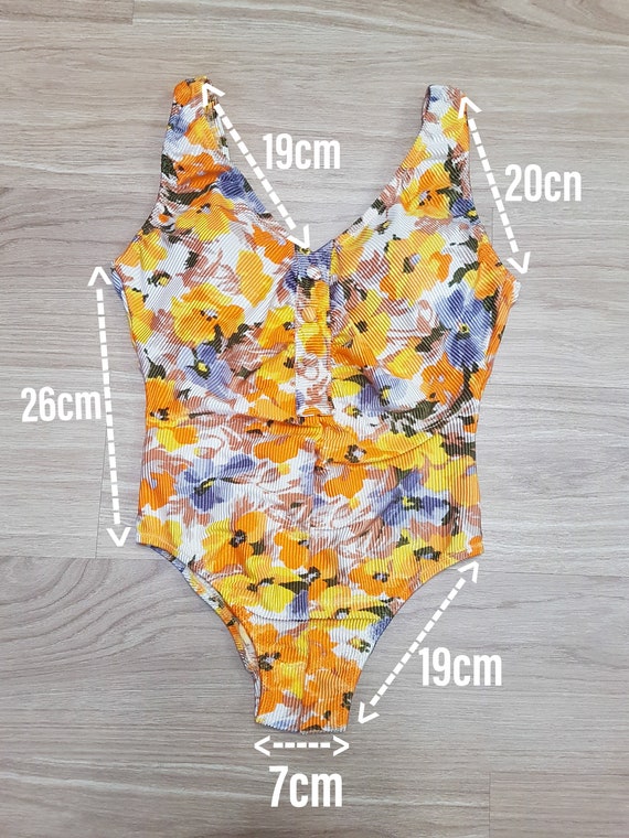Yellow Floral Retro Print One Piece Swimsuite