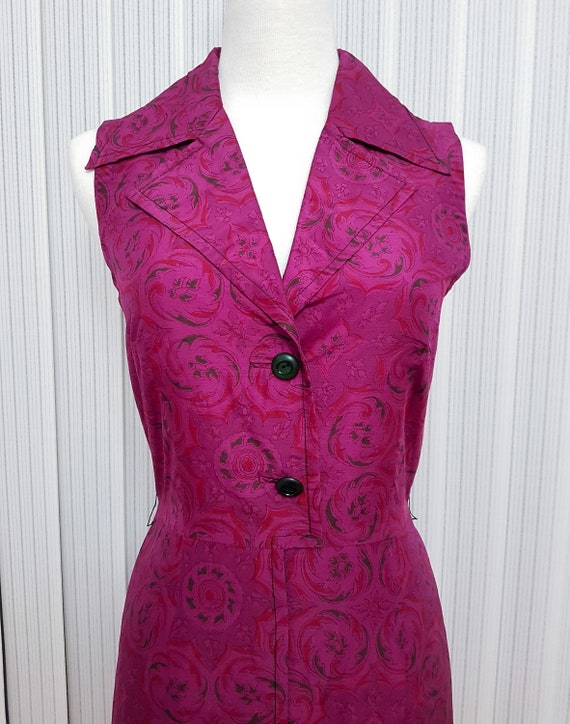 1960s Magenta Pink Psychedelic Dress Silk Mix Sle… - image 4