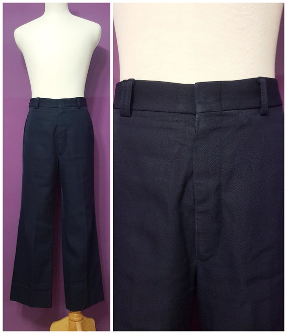 1970s 1980s Men's Dark Blue Trousers W32.5" High … - image 1