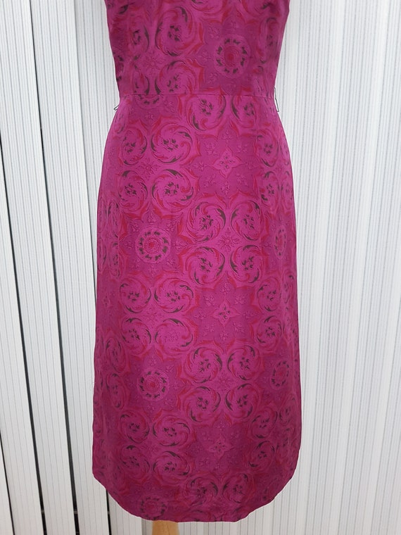 1960s Magenta Pink Psychedelic Dress Silk Mix Sle… - image 7