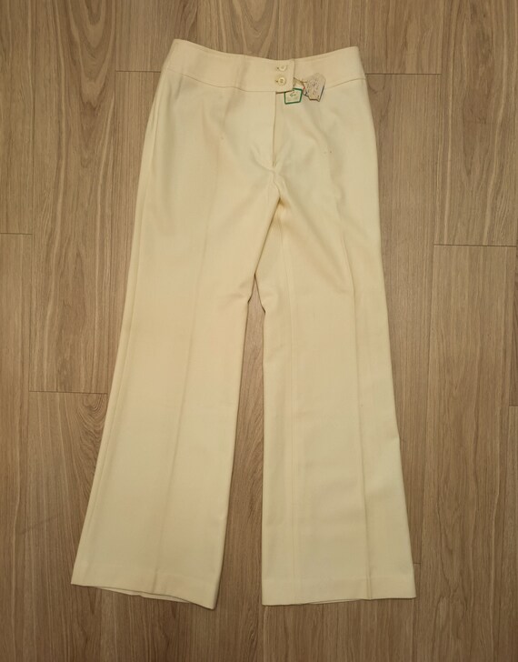 Vintage NOS 1970s Cream White Wool Flares Deadsto… - image 7