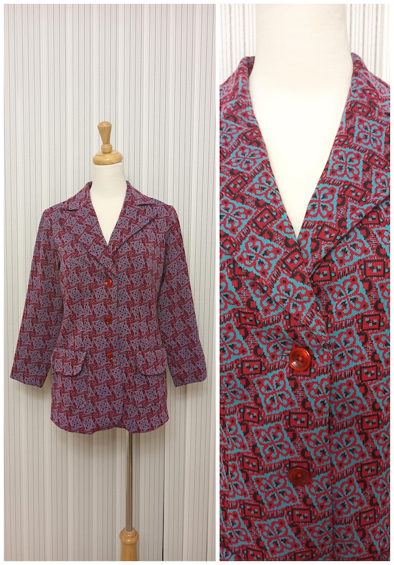 Vintage 1960s 1970s Psychedelic Red and Blue Jack… - image 1