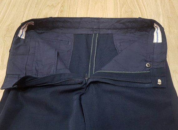 1970s 1980s Men's Dark Blue Trousers W32.5" High … - image 7
