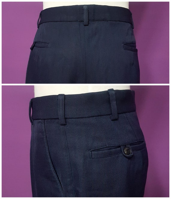 1970s 1980s Men's Dark Blue Trousers W32.5" High … - image 6