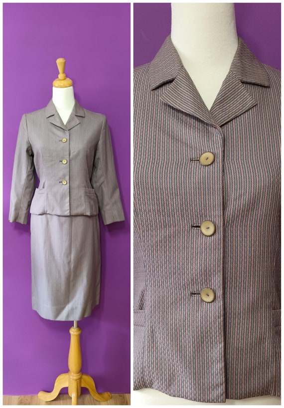 Vintage 1940s Grey and Pink Pin Stripe Wool Suit … - image 1