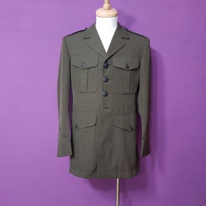 Vintage 1970s Men&#39;s Military Jacket Chest 39&quot; Made for DSCP by Crown Clothing Company USA Uniform Green Small-Medium Size