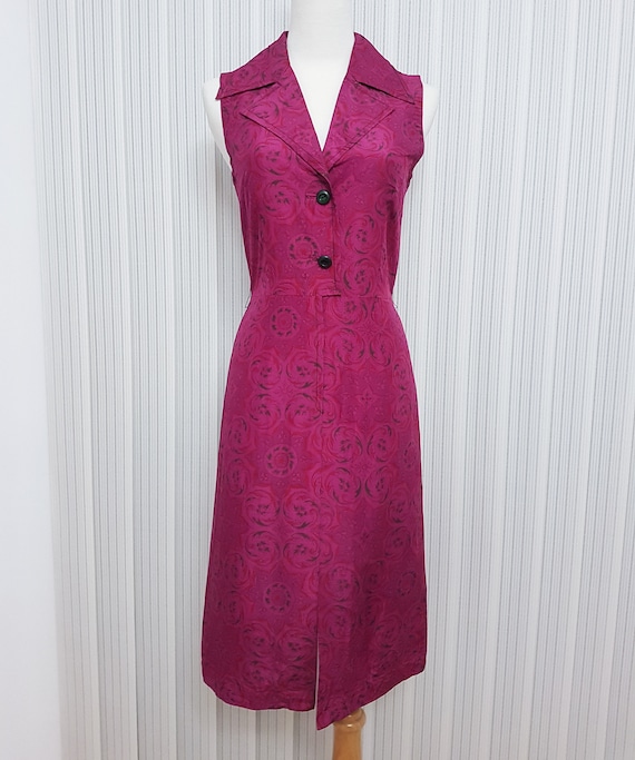 1960s Magenta Pink Psychedelic Dress Silk Mix Sle… - image 2