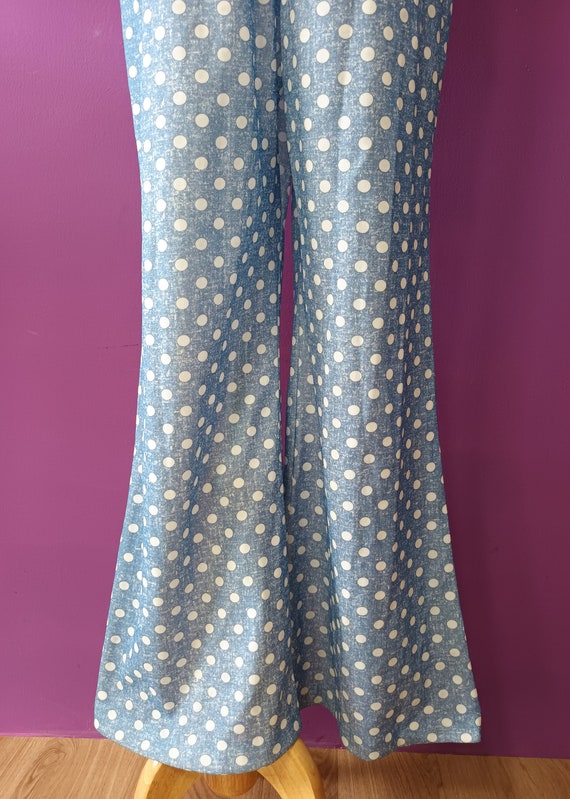 Vintage 1970s Polka Dot Funky Jumpsuit Faux Denim… - image 9