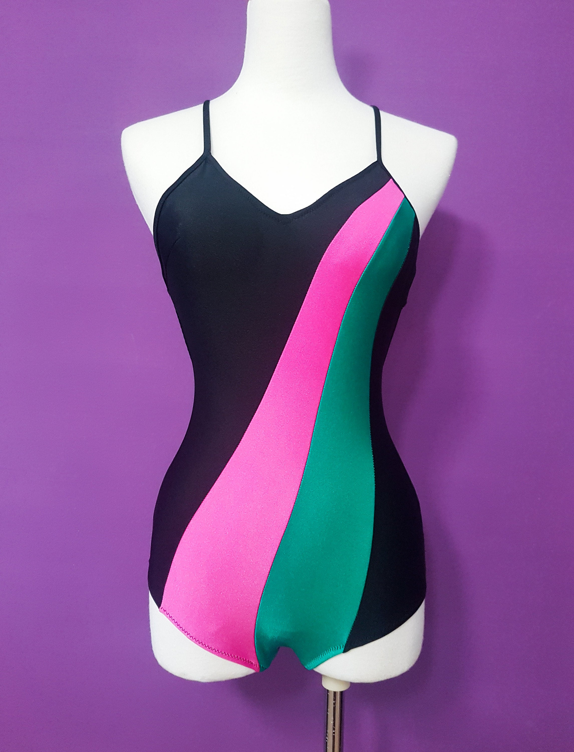 Vintage 1970s Striped One-piece Swimsuit, Glam Disco Style, Made