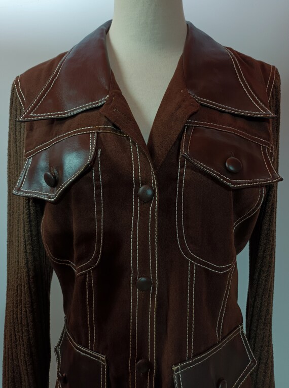 Vintage 1990s Brown Faux Leather and Faux Suede L… - image 5