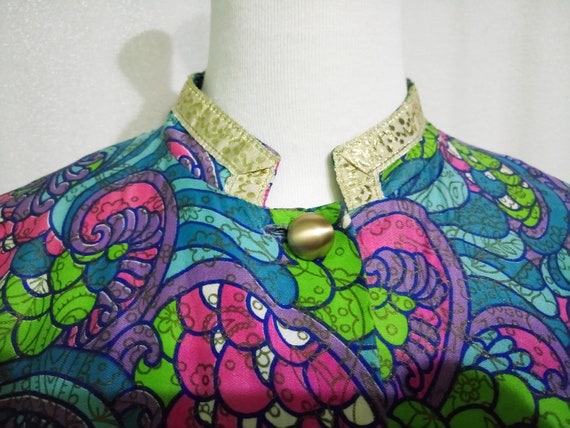 1960s Psychedelic Mandarin Collar Cotton Summer C… - image 6