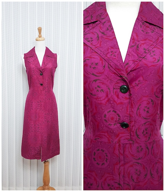 1960s Magenta Pink Psychedelic Dress Silk Mix Sle… - image 1