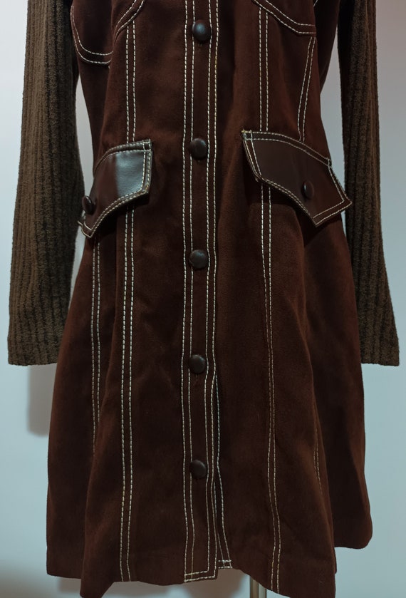 Vintage 1990s Brown Faux Leather and Faux Suede L… - image 7