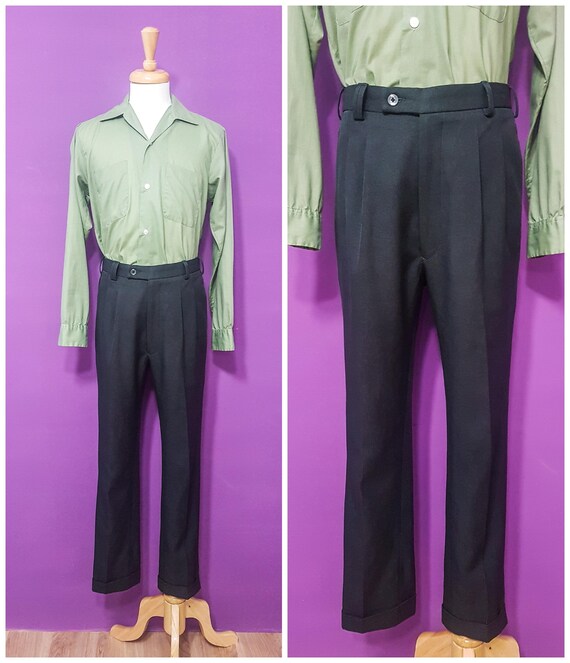 1960s Style Men's Dark Grey Trousers Waist 30" Ta… - image 1