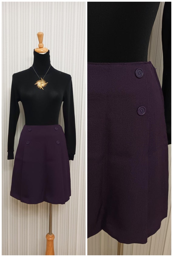 Vintage 1960s Deep Purple Mini Skirt Mod Style Hi… - image 1