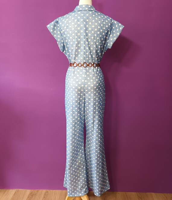 Vintage 1970s Polka Dot Funky Jumpsuit Faux Denim… - image 3