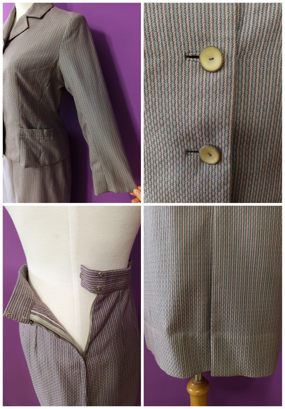 Vintage 1940s Grey and Pink Pin Stripe Wool Suit … - image 7