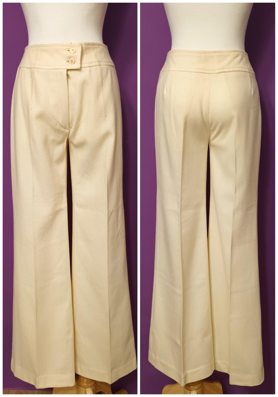 Vintage NOS 1970s Cream White Wool Flares Deadsto… - image 4