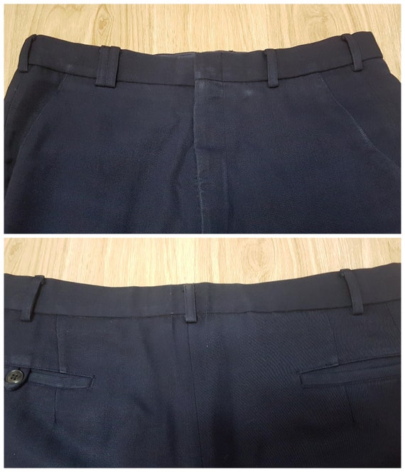1970s 1980s Men's Dark Blue Trousers W32.5" High … - image 8