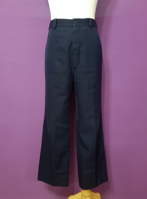1970s 1980s Men's Dark Blue Trousers W32.5" High … - image 3
