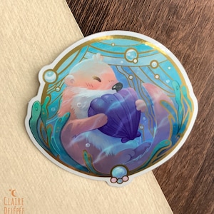 Autocollant de loutre avec détails dorés || sticker original