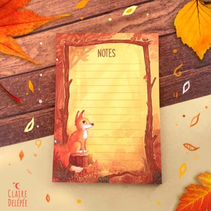Grazioso piccolo blocco note a forma di volpe in scena autunnale - carta a righe A6, graziosa cancelleria