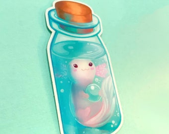 Autocollant Axolotl en bouteille || sticker original de petit animal mignon