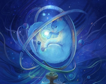 Center of the galaxy || cute wall art featuring a cat in space - hight quality print - kawaii home decor