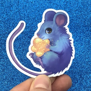 Sticker de petite souris tenant une étoile || sticker original pailleté