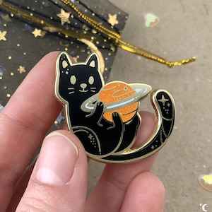 ClaireDelepee Black Cat Enamel Pin, Space Enamel Pin , Cat Enamel Pin, Black Cat, Cute Enamel Pins, Kawaii pins,space Cat, Kawaii Enamel Pin