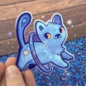 Sticker de petit chat de l'espace || sticker original pailleté