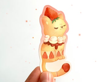 Cute sticker : a proud little cat with a strawberry on its head | vynl sticker