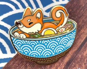 Alfileres japoneses de fideos para perros shiba - alfileres de metal dorado || linda insignia de esmalte animal