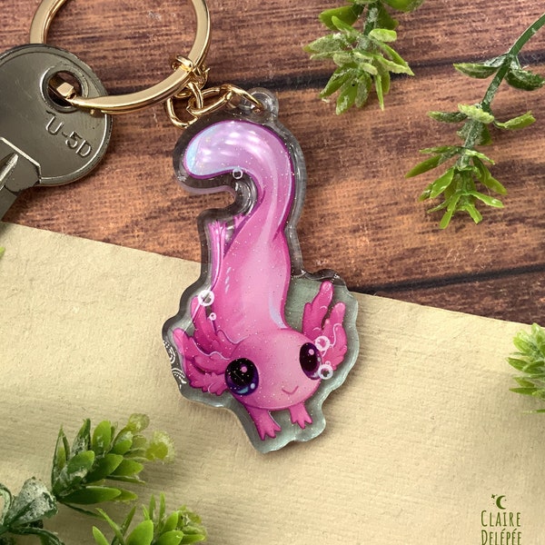 Porte clés d' Axolot mignon  || charm acrylique transparent teinté