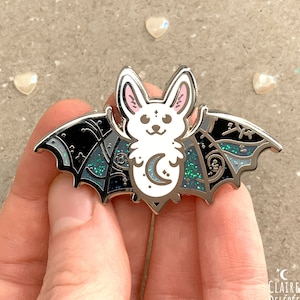 Bat enamel pin - cute silver  bat from the stars enamel pin - space pins - bat art - cute enamel pins