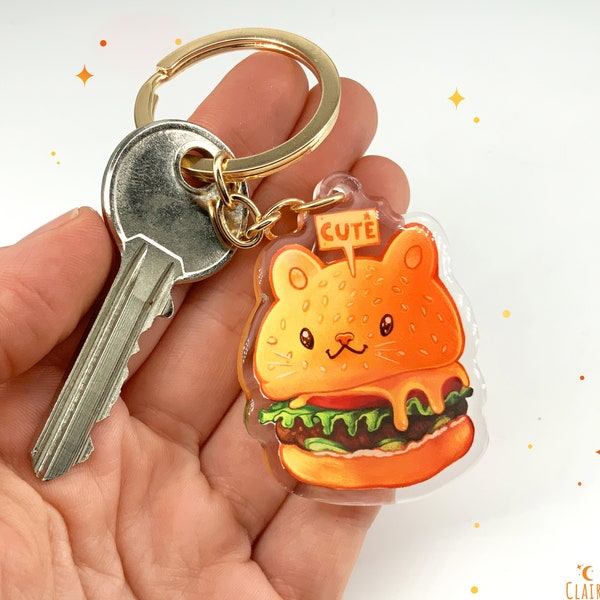 Porte-clés chat Burger || porte clés acrylique transparent