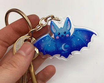 Porte-clés chauve-souris de l'escpace || porte clés acrylique transparent pailleté - porte clés mignon