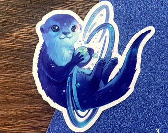 Cute sticker of an otter from outer space sticker | kawaii original art glittery sticker